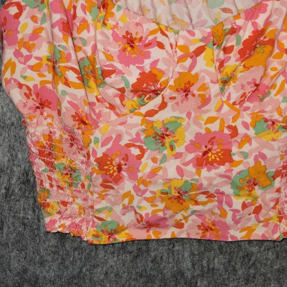 Heatherly Women's Floral Smocked Crop Top Off Shoulder Short Sleeve Size Medium - Picture 5 of 8